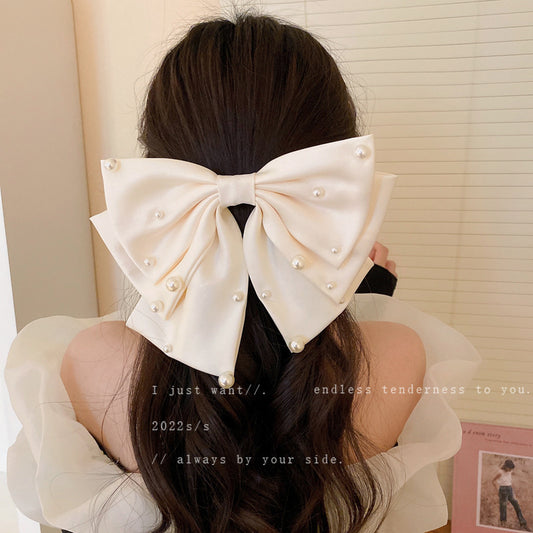 Pearl Bow Hair Clip - Luxury Oversized Ribbon